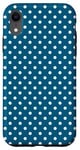 Coque pour iPhone XR Petit motif géométrique à pois bleu turquoise et blanc
