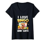 Womens Cat Lover I Love Bingo And Cats Gambling Bingo Player Bingo V-Neck T-Shirt