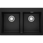 Evier Cuisine en Granit 78 x 50 cm Lavabo 2 bacs + Siphon Classique, Évier à Encastrer de Primagran Noir Metallic - black#multicolour