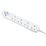 Masterplug srgu44n Four Socket Surge Protected Extension Lead with 2 USB Ports, 4 Metre, 13 x 7 x 6 cm, White