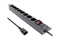 Inline 16428S, 8 Ac-Utgångar, 2500 W, 1,5 Mm ², Svart, Gjuten Aluminium, Plast, Gjuten Aluminium, Plast