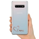 TULLUN Personalised Phone Case for Samsung Galaxy A70 - Clear Soft Gel Custom Cover Initials Name Text Inside Colour Heart - Rose Gold