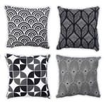 Penguin Home 100% Cotton Tessellated Double Sided Square Cushion Covers with Invisible Zipper 45cm x 45cm (18" x 18”) (Set of 4 - Black, White and Grey), 45x45 Cm