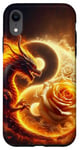 Coque pour iPhone XR Dragon jaune et roses Yin et Yang