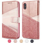 ZCDAYE Wallet Case for iPhone XR,Premium Bling Glitter [Magnetic Closure] PU Leather [Ceramic Pattern] Stand Folio Inner Soft TPU with [Card Slots] Flip Cover for iPhone XR - Rose Gold