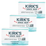 Kirk's Original Coconut Oil Castile Soap, Fragrance Free,113g Bar pack of 3