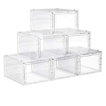 Songmics Shoe Boxes, Plastic Shoe Storage Arrangörer med tydliga dörrar, Vit