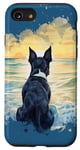 Coque pour iPhone SE (2020) / 7 / 8 Chien d'aventure Boston Terrier au coucher du soleil sur Ocean Beach