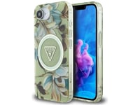 Guess Iml Metal Glitter Flowers Triangle Magsafe - Etui Do Iphone 16E (Zielony)
