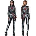 Dam Halloween Skelettben Vuxen Cosplay Kostym Festkläder Outfit Jumpsuit L