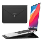 Laptop/MacBook læder Sleeve m/kickstand str. 35x25 cm - Sort