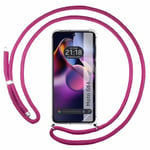 Tumundosmartphone Housse de suspension transparente pour Motorola Moto G84 5G avec cordon rose fuchsia