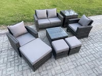 Rattan Garden Furniture Patio Conservatory Sofa Set with Square Coffee Table Armchair 2 Seater Sofa 3 Footstools