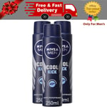 NIVEA MEN Cool Kick Anti-Perspirant Deodorant Spray For Mens 250ml -Pack 3