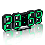DollaTek 3D LED Digital Alarm Clock with 3 Adjustable Brightness Levels Dimmable Nightlight Snooze Function for Home Kitchen Office - Black and Green