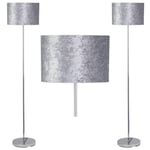 Set of 2 Chrome 150cm Floor Light Standard Lamps Grey Crushed Velvet Shades