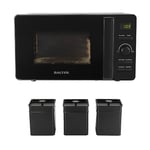 Salter COMBO-8858 Kuro Microwave and Canister Set – 20L Digital Freestanding Solo Microwave Oven, Carbon Steel Tea/Coffee/Sugar Storage Tins, LED Clock Display Screen, Time/Weight Dial, 800W, Black