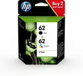 HP N9J71AE 62 Original Ink Cartridges, Black and Tri-color, Multipack, 2 Count (