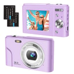 Digital Camera Compact Camera 1080P FHD 36 Megapixel Video Cameras with 16X Digital Zoom, 2.4" LCD Travel Pocket Camera for Youtube Vlogging for Photography Beginners（Purple）