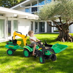 3 in1 Kids Ride On Excavator Pedal car Bulldozer Tractor with 6 Wheels & Trailer