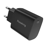 Rosaking Chargeur Rapide, 20W Chargeur USB C PD Adaptateur,Chargeur Secteur pour iPhone 14Pro/Pro Max/14/Plus,13Pro/Pro Max/mini/13,SE/12Pro/12Pro Max/mini/12/11Pro/Pro Max,Noir (sans câble)