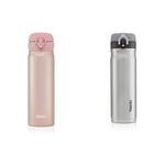 Thermos GTB Super Light Direct Drink Flask, Rose Gold, 470ml,171692 & Stainless Steel Direct Drink Flask, Grey - 500 ml