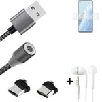 Data charging cable for + headphones Oppo Reno8 Lite 5G + USB type C a. Micro-US