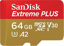 Sandisk Extreme Plus 64 Gb Microsdxc Memory Card + Sd Adapter With A2 App Perfor