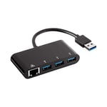 Amazon Basics Adaptateur 3 ports USB 3.0 avec port Ethernet gigabit RJ45 Noir, 3 USB A + 1 RJ45, pour Ordinateurs de bureau, Noir