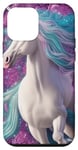 Coque pour iPhone 12 mini Magnifique licorne blanche avec turquoise et violet