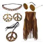 2023 Nytt Bästa 5-delars Hippie Kostymtillbehör för Kvinnor, 60-tal 70-tal Fancy Dress Hippy Set Nytt (FMY) A1 M