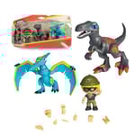 Action Heroes Dino Pack, 2 Dinosaures, 1 Personnage, Accessoires pour garçons et Filles à partir de 4 Ans, célèbre ACN00010
