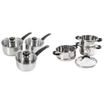 Morphy Richards 970003 Equip 3-Piece Pan Set, Stainless Steel & Tower T80836 Essentials Induction Steamer Pans 3 Tier with Glass Lid, Silicone Handles