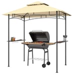 Grillpaviljong med LED 240 x 150 x 258 cm vattenavvisande flamskyddad trädgårdspaviljong med dubbelskiktstak, sidohyllor, lusthu