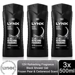 Lynx Black 12H Refreshing Energy Boost Shower Gel Bodywash, 3x 500ml