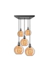 Brooklyn Tinted Glass Globe 5 Wire Square Cluster Lights, 9 inch, Amber, Pewter holder