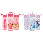 Disney Princess Personalised Sticker Water Bottle with Straw 500ml - Pink & Frozen Magic Personalised Sticker Water Bottle with Straw 500ml - Purple