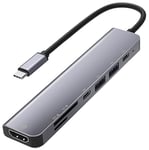 USB-C 7i1 Hub - HDMI/USB-A/USB-C PD/SD/Micro SD - Grå