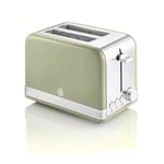 GREEN Toaster 2 Slice Swan Retro. Defrost, Cancel and Reheat Functions Appliance