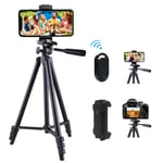 Phone Tripod Stand,51-Inch Extendable Lightweight Aluminum Tripod for Iphone/Android/iPadT/Gopro/DSLR Camera Tripod with Phone/Pad 2 in 1 Mount&Wireless Remote Shutter-Black(NEW VERSION)