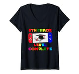 Womens 6th Grade Level Complete Graduate Gaming Boys Kids Gamer V-Neck T-Shirt