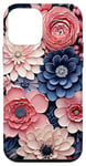 Coque pour iPhone 12 mini Boho Bleu marine et rose Motif floral botanique Art floral