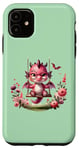 Coque pour iPhone 11 Vert mignon dragon rose balançant sur une branche fantaisie