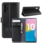 Samsung Galaxy Note 10 Plus Plånboksfodral i Äkta Läder, Svart