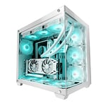 Mars Gaming MCV4 Blanc, Tour Gaming Custom XXL E-ATX, Fenêtre Verre Trempé Avant et Latérale Sans Cadre, Structure Modulaire à Double Chambre