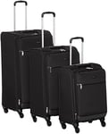 Amazon Basics Lot de 3 valises souples à roulettes pivotantes, 54 cm, 64 cm, 79 cm, Noir
