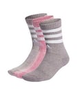 adidas Sportswear Women's 3 Pack 3 Stripe Crew Socks - Pink Multi, Pink, Size M, Women