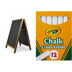 Chalkboards UK WC151 Square Top A Frame Blackboard, Wood, Black, 100 x 70 cm & Crayola Anti-Dust White Chalk (Pack of 12) | Smooth Texture Makes Writing & Drawing on Blackboards Easy!