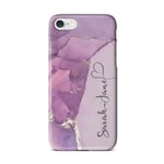 Personalised Watercolour Marble Name with Heart Phone Case for Apple iPhone SE 2020-22. Purple - Vertical Name