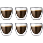 Set med 6 glas kaffe-espresso-espressokoppar 80ml, set-dubbelvägg kaffekoppar, original espressokopp. WILM2949